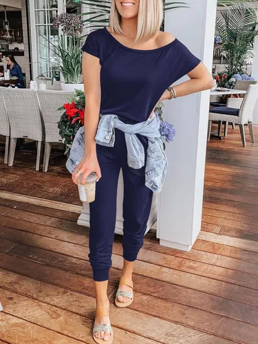 Vista 4 de ANRABESS Mono de mujer con cuello redondo, manga corta, cintura elástica, con bolsillo