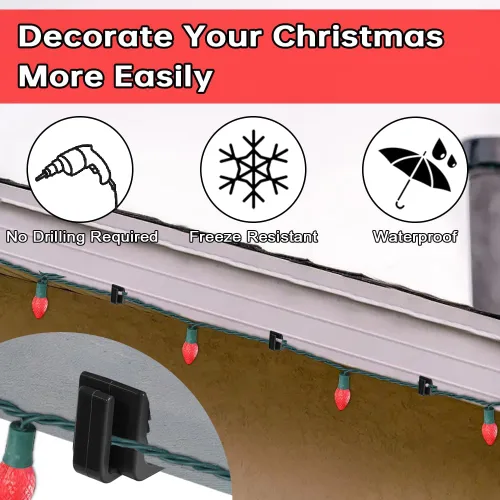 Vista 3 de FONUNO Clips para colgar luces navideñas de 7/8 pulgadas, ganchos para tablero de fascia, ganchos para decoración de Navidad, valla de canalón