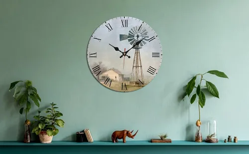 Vista 6 de Windmill House Wooden Wall Clock with Roman Numerals for Retro Decor 25 * 25cm