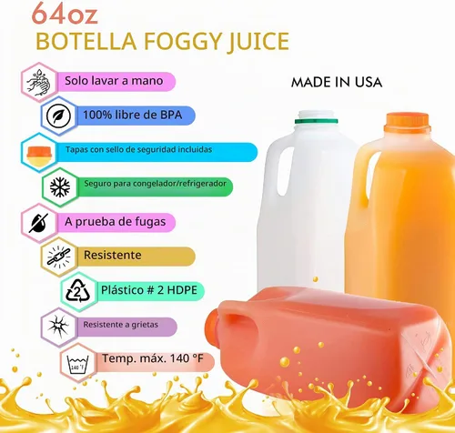 Vista 3 de EcoQuality Recipiente de botellas de jugo de 64 onzas con tapas a prueba de manipulaciones, paquete de 30