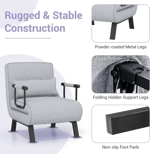 Vista 8 de MAT EXPERT Silla convertible con almohada, silla plegable moderna 4 en 1 con respaldo ajustable de 6 niveles, sofá cama individual cómodo para sala
