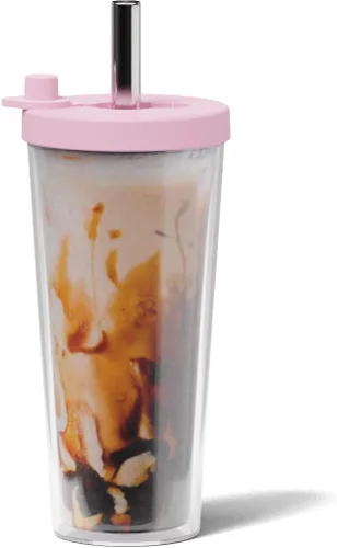 Vista 10 de Dodoko Taza de té Boba/Bubble reutilizable – 17 oz con tapa y pajita; taza de café frío/batido para llevar, color azul brisa