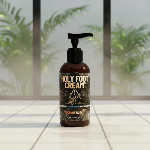 Vista 3 de Derm Dude Holy Foot Cream Crema hidratante diaria para pies con DeoPlex para frescura y arrurruz para una hidratación ligera Aroma de coco Rush