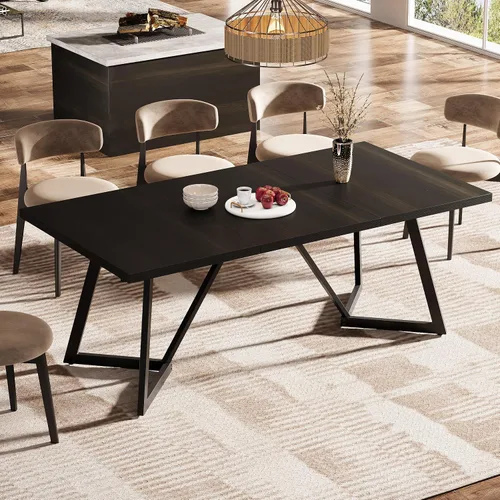 Vista 3 de Tribesigns Mesa de comedor grande de 70.86 pulgadas para 6-8, moderna mesa de comedor con marco de metal, mesa rectangular de cocina para el hogar