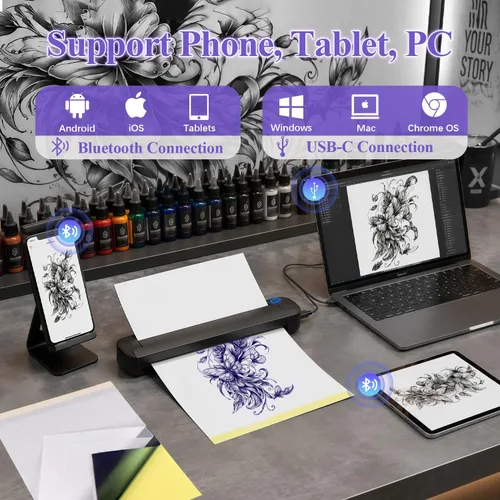 Vista 4 de Portable Tattoo Stencil Printer, Bluetooth Thermal Transfer Printer