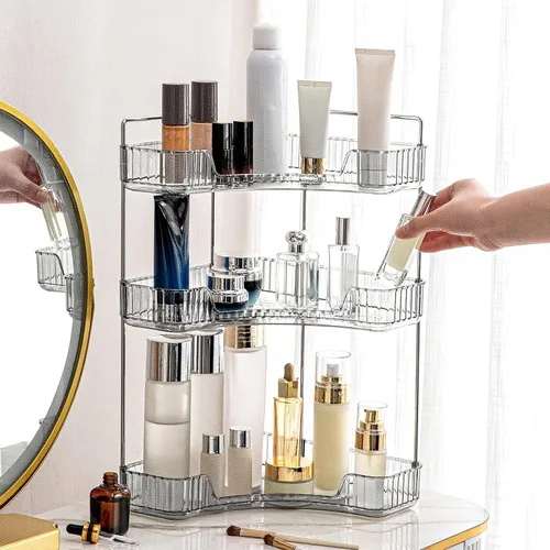 Vista 15 de INVSSENE Organizador esquinero para encimera de baño, bandejas organizadoras de tocador para mostrador, organizadores de maquillaje, bandeja de Azul