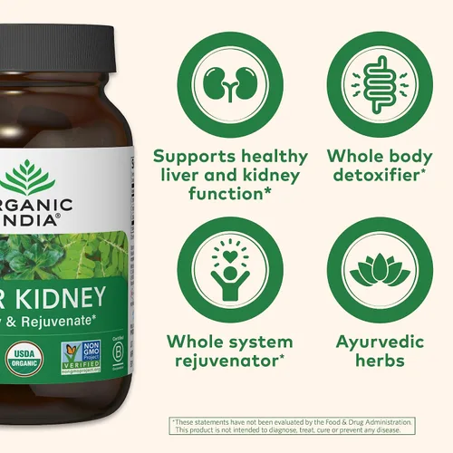 Vista 4 de ORGANIC INDIA Suplemento Herbal para Hígado y Riñón - Desintoxica y Rejuvenece, Apoya la Función Saludable del Hígado y los Riñones, Vegano, Sin