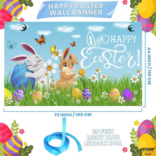 Vista 2 de KatchOn, Cartel de feliz Pascua – Xtragrande 72 x 44 pulgadas Fondo de Pascua para fotografía Pancartas de pared de Pascua para decoraciones
