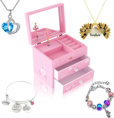 Vista 16 de Agitation Joyero Musical de Madera de Princesa Unicornio con Juego de Joyas a Juego, Regalos de Unicornio para Niñas, Grande, Madera, Plástico.