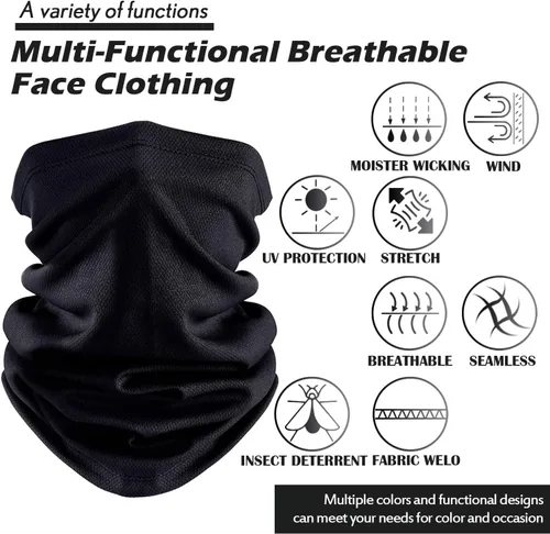 Vista 2 de 6 piezas de protección solar UV cuello polaina bufanda verano cubierta facial pasamontañas transpirable bandana negro, Negro