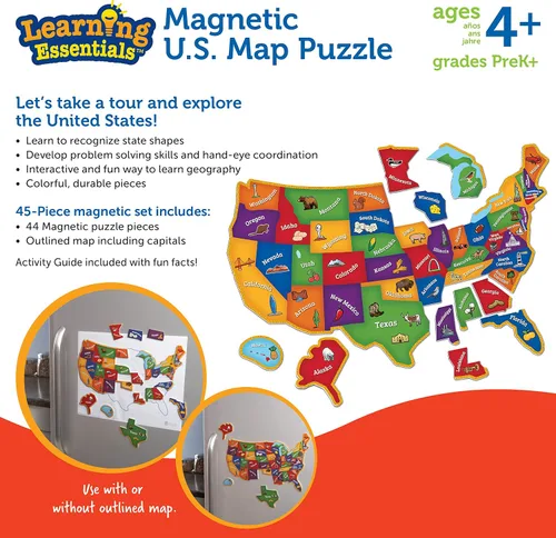 Vista 6 de Learning Resources Rompecabezas magnético del mapa de EE. UU. - Mapa educativo de los Estados Unidos de América, juegos de asociación de geografía