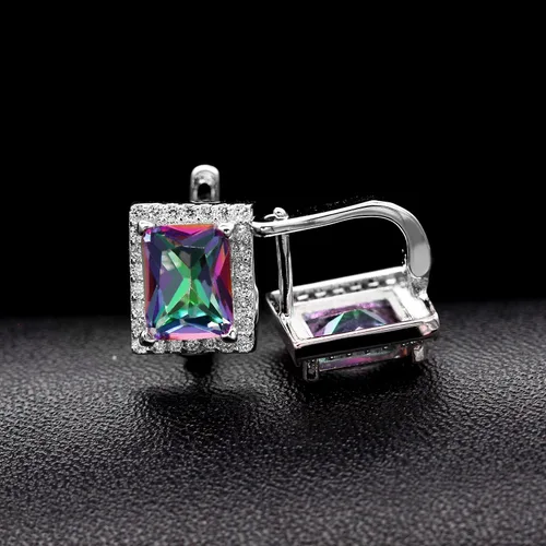 Vista 5 de Uloveido T483 - Juego de anillos solitarios, diseño de topacio místico, gran rectangular, para mujer, con clip