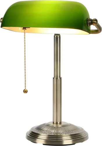Vista 7 de LINNMON Lámpara de Escritorio de Banquero, Lámpara Retro Verde, Lámpara Vintage con Interruptor de Cadena de Tirar para Oficina en el Hogar