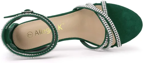 Vista 5 de Allegra K Sandalias de tacón grueso con tiras de diamantes de imitación para mujer