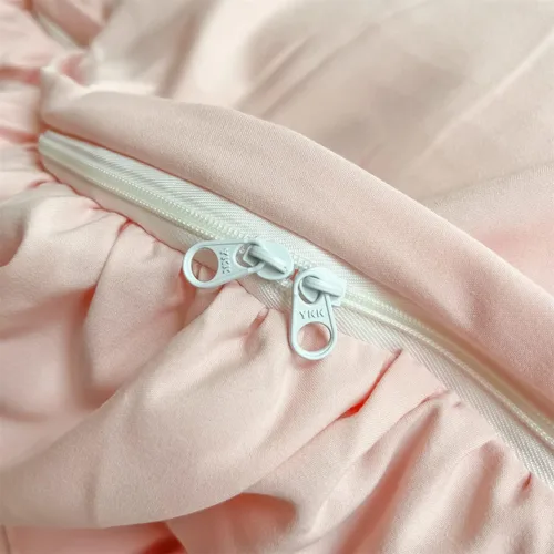 Vista 6 de MOOWOO Ropa de cama para niñas – Funda de edredón con volantes en cascada – 2 piezas Shabby Chic Color sólido suave y transpirable con cierre de Rosa
