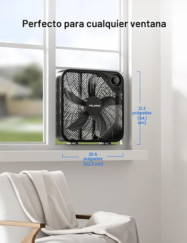 Vista 7 de PELONIS Ventilador de caja de 3 velocidades de 20 pulgadas para dormitorio Negro