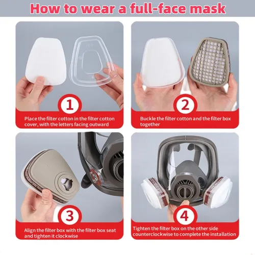 Vista 6 de Máscara de gas de respirador de cara completa de doble filtro Máscara facial completa con filtro de polvo/gas, adecuada para pintura, productos