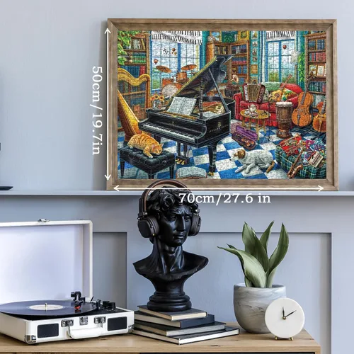 Vista 10 de Rompecabezas de sala de música para adultos, 1000 piezas, bonito rompecabezas de arte musical, divertidos rompecabezas de gato y perro Candy Town