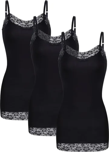Vista 11 de 3 piezas de camisolas largas para mujer con encaje, camisetas sin mangas con cuello, camisolas ajustables con tirantes de espagueti y ribete de 12