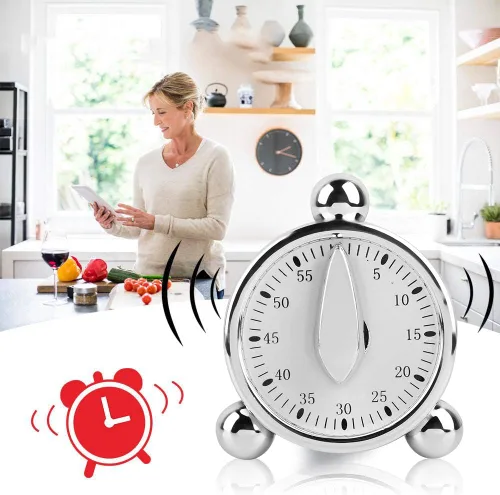 Vista 2 de AYNEFY Temporizador mecánico, cronómetro magnético de 60 minutos con sonido de alarma para cocinar, hornear, gimnasio, entrenamiento, estudiar
