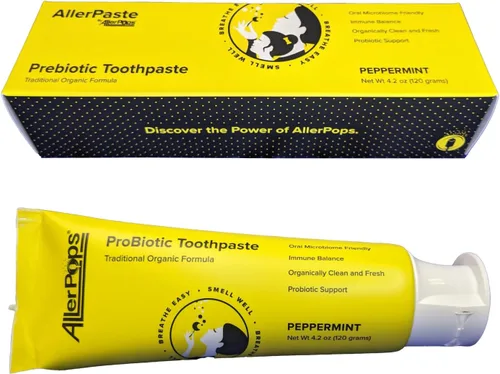 Vista 2 de Pasta de dientes prebiótica AllerPaste - apoyo para probióticos orales, inmunidad y salud sinusal duradera; fórmula tradicional a base de aceite