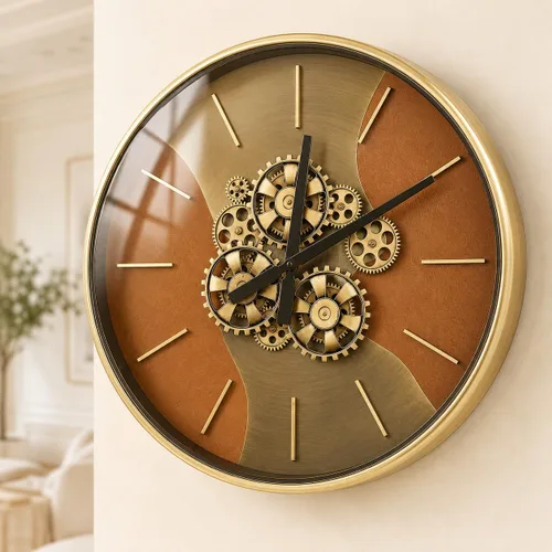Vista 11 de Reloj de Pared de 24 Pulgadas con Engranajes en Movimiento, Relojes de Pared Grandes, Reloj para Decoración de Sala de Estar, Marco de Madera