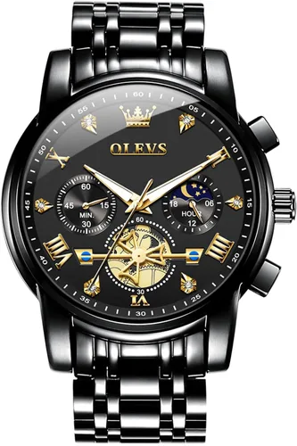 Vista 11 de OLEVS Relojes para hombre de acero inoxidable con cronógrafo, reloj de pulsera grande analógico de cuarzo, relojes de vestir impermeables de moda