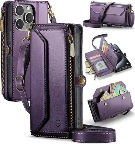 Vista 31 de Strapurs - Funda magnética desmontable para iPhone 15, color negro Compatible with Magsafe, Crossbody Wrist Strap, RFID Blocking 9-Card Holder
