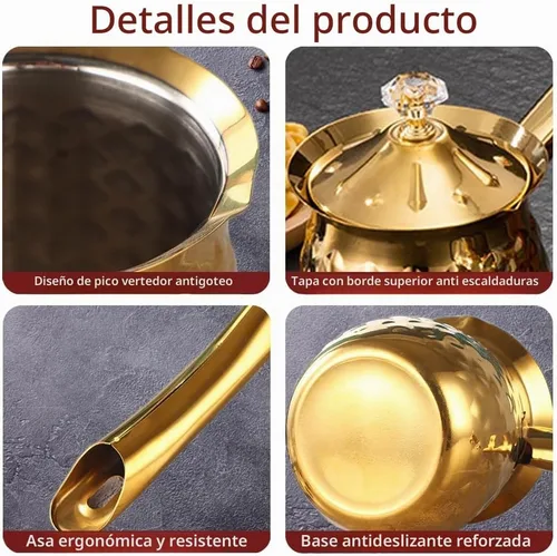 Vista 3 de 7 Oz Acero Inoxidable Café Turco Cezve, Oro Ibrik con Mango, 200 Ml Dorado