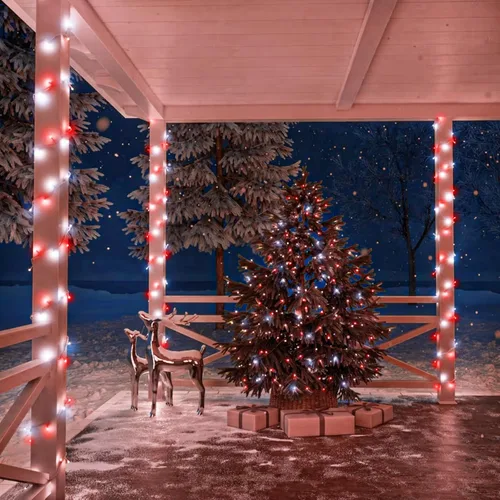 Vista 5 de 120 luces LED rojas y blancas de Navidad para exteriores, cadena de luces de Navidad de 40 pies, 8 modos, luces de hadas rojas y blancas