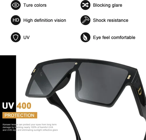 Vista 8 de Karsaer Chic De Gran Tamaño Cuadrado Mujeres Hombres De Una Sol Pieza Gafas De Sol Moda Top Plano Grande Unisex Gafas De Sol Mujeres Hombres K7110