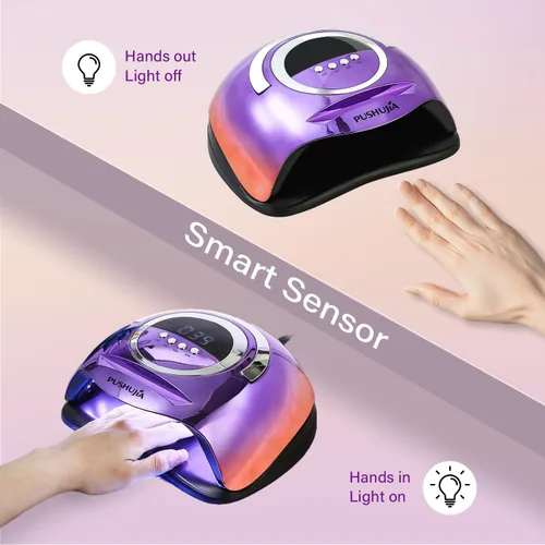 Vista 9 de Lámpara de uñas profesional de 300 W, secado rápido, sensor de movimiento automático, 4 ajustes de temporizador, cobertura uniforme de 72 LED