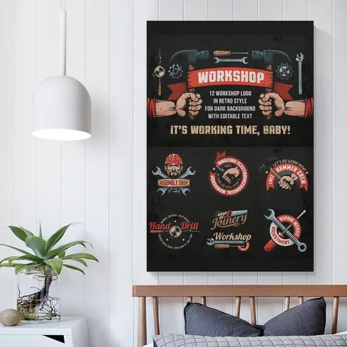 Vista 5 de TYOka Auto Repair Shop Logo Retro Simple Poster Home Canvas Wall Decoration Art Canvas Painting Wall Art Poster for Bedroom Living Room Decor