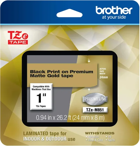 Vista 13 de Brother - Cinta laminada Negro sobre Amarillo, 24 mm Empaquetado al menudeo, Negro sobre blanco