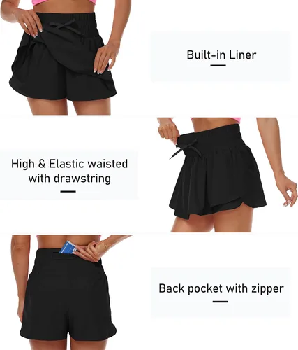 Vista 5 de MoFiz Pantalones cortos deportivos 2 en 1 para mujer, de secado rápido, cintura alta, casual, verano, entrenamiento, gimnasio, faldas con bolsillos