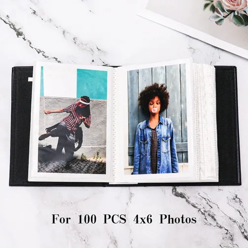 Vista 2 de Vienrose Álbum de fotos de 4 x 6 pulgadas con capacidad para 100 fotos, cubierta de piel sintética con 100 bolsillos horizontales, álbum de fotos