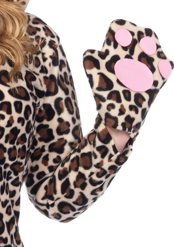 Vista 5 de Leg Avenue Disfraz acogedor de leopardo con capucha para mujer, negro, marrón