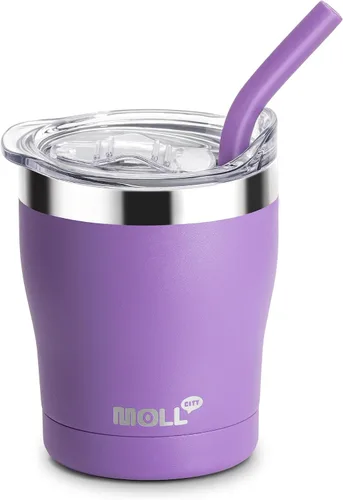 Vista 18 de Taza para niños Mollcity - Vaso de 9 oz con tapa y pajita de acero inoxidable, vaso aislado al vacío de doble pared para niños, a prueba