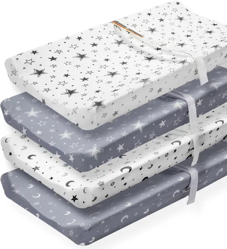 Vista 10 de Juego de 4 sábanas bajeras unisex de estrellas y luna para bebés, niños o niñas (sábanas para cuna)