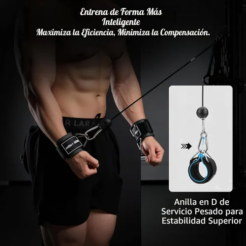 Vista 6 de Wrist Cuffs with D-Ring, Wrist Wraps for Weightlifting with Neoprene Padding, Wrist Straps for Cable Machines Negro brillante