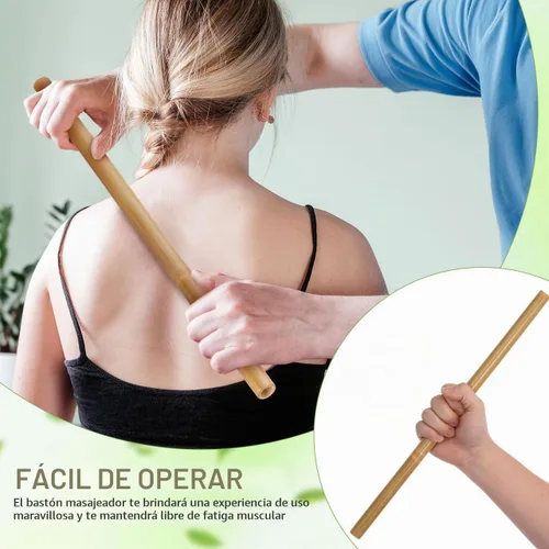 Vista 6 de Varilla de masaje de bambú para alivio del dolor corporal y terapia de spa, herramienta de masajeador de bambú de madera de 16.5 pulgadas