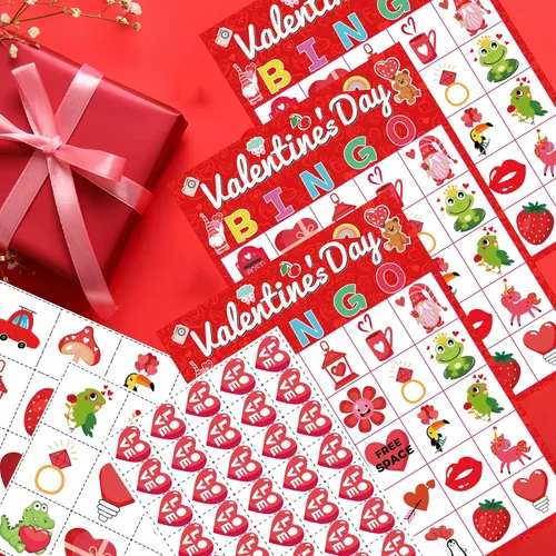 Vista 4 de WEIEN Bingo para el día de San Valentín para niños, adultos, 24 jugadores para grupos grandes de clase familia/escuela, fiesta, golosinas, aula