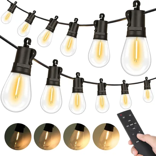 Vista 9 de Brightever Guirnalda de luces para exteriores de 25 pies impermeable, luces LED para patio con 8+1 bombillas Edison S14 inastillables, luces