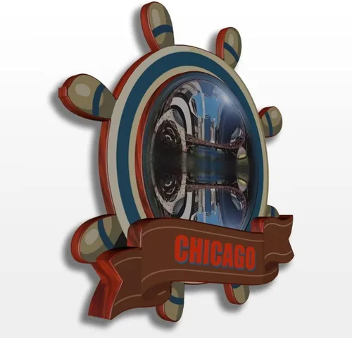 Vista 2 de Imán de madera para nevera de Chicago, Illinois, Estados Unidos, América, colección de madera, 3D, hecho a mano, recuerdos de la ciudad
