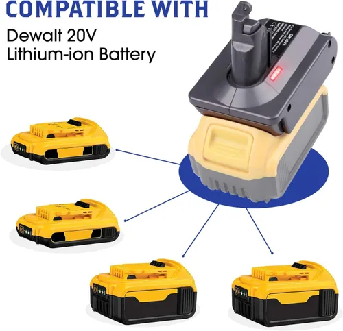 Vista 4 de Adaptador DW20V6 - Compatible con aspiradoras Dyson serie V6 y para batería de litio DeWalt 20V