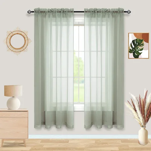 Vista 22 de Cortinas traslúcidas negras de 45 pulgadas de largo para ventanas de baño, juego de 2 paneles, cortinas de media ventana para cocina y dormitorio
