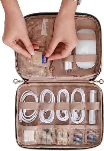 Vista 3 de BAGSMART Estuche organizador de electrónica grande de viaje, artículos esenciales de viaje, organizador de cables, bolsa organizadora de cables