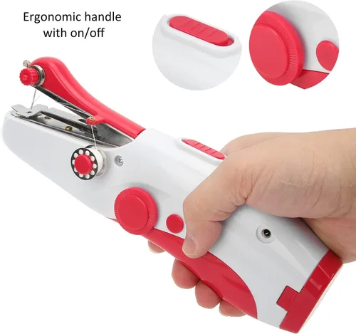 Vista 5 de Máquina de coser portátil de mano, máquina de coser a mano, mini máquina de coser eléctrica de doble aguja para hacer manualidades u objetos