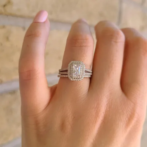 Vista 3 de Wuziwen Anillos de boda esmeralda para mujer, juegos de novia de plata de ley 925, circonita cúbica cúbica, talla 5-12, Piedra, Zirconia cúbica
