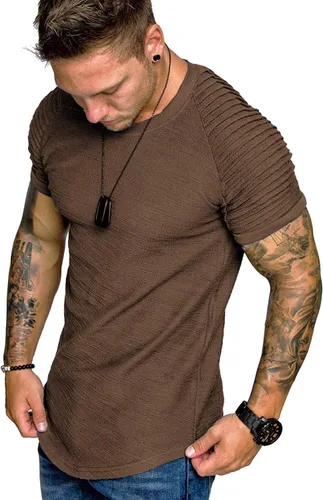 Vista 16 de COOFANDY Camiseta Muscular para Hombre de Manga Raglán Plisada Camiseta de Culturismo para Gimnasio Manga Corta Camisas de Entrenamiento de Moda